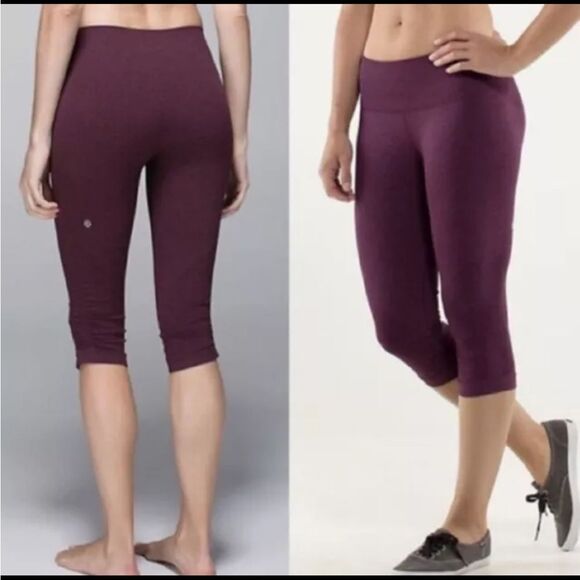 Lululemon Ebb & Flow Ruched Cropped Burgundy Leggings Size 6 - Picture 1 of 9